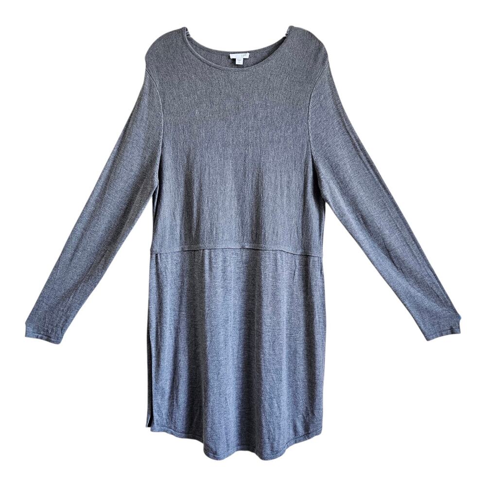 J JILL Women's Tall L Tunic Top Lagenlook Gray Knit Viscose & Wool Minimalist 38